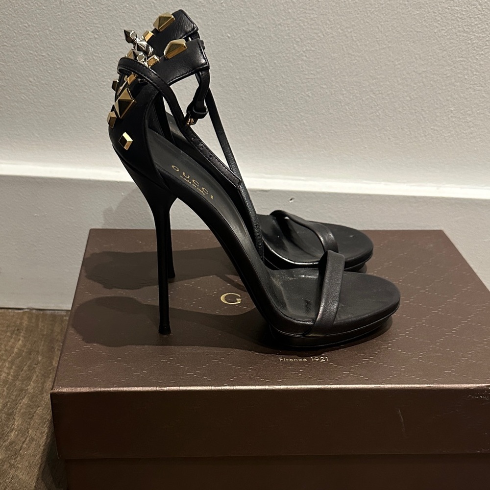 Gucci Black Heels with Gold Studs